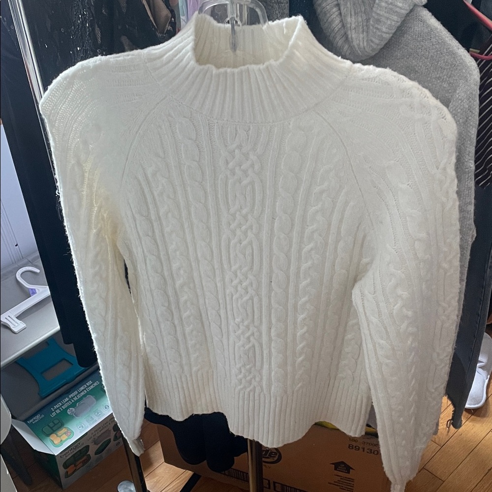 Joie White Cable Knit Turtleneck Sweater